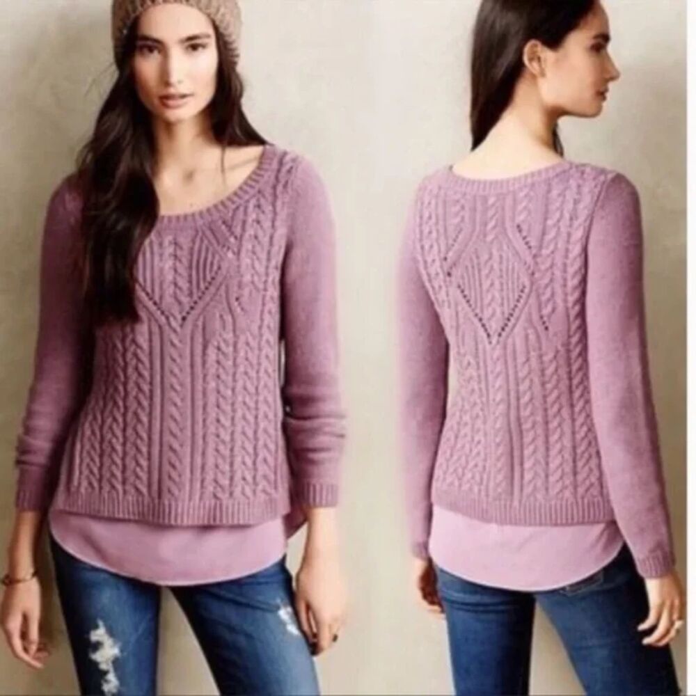 Moth Anthropologie Mauve Dusty Purple Cable Knit Sweater Sz S